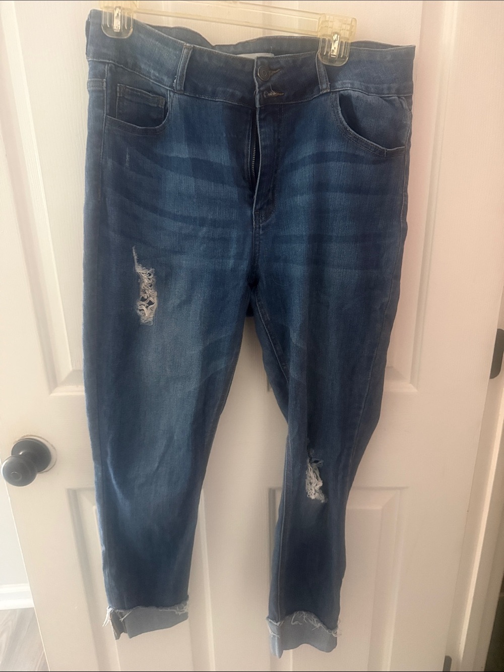 Cello Distressed Dark Blue Cropped Ankle Jeans